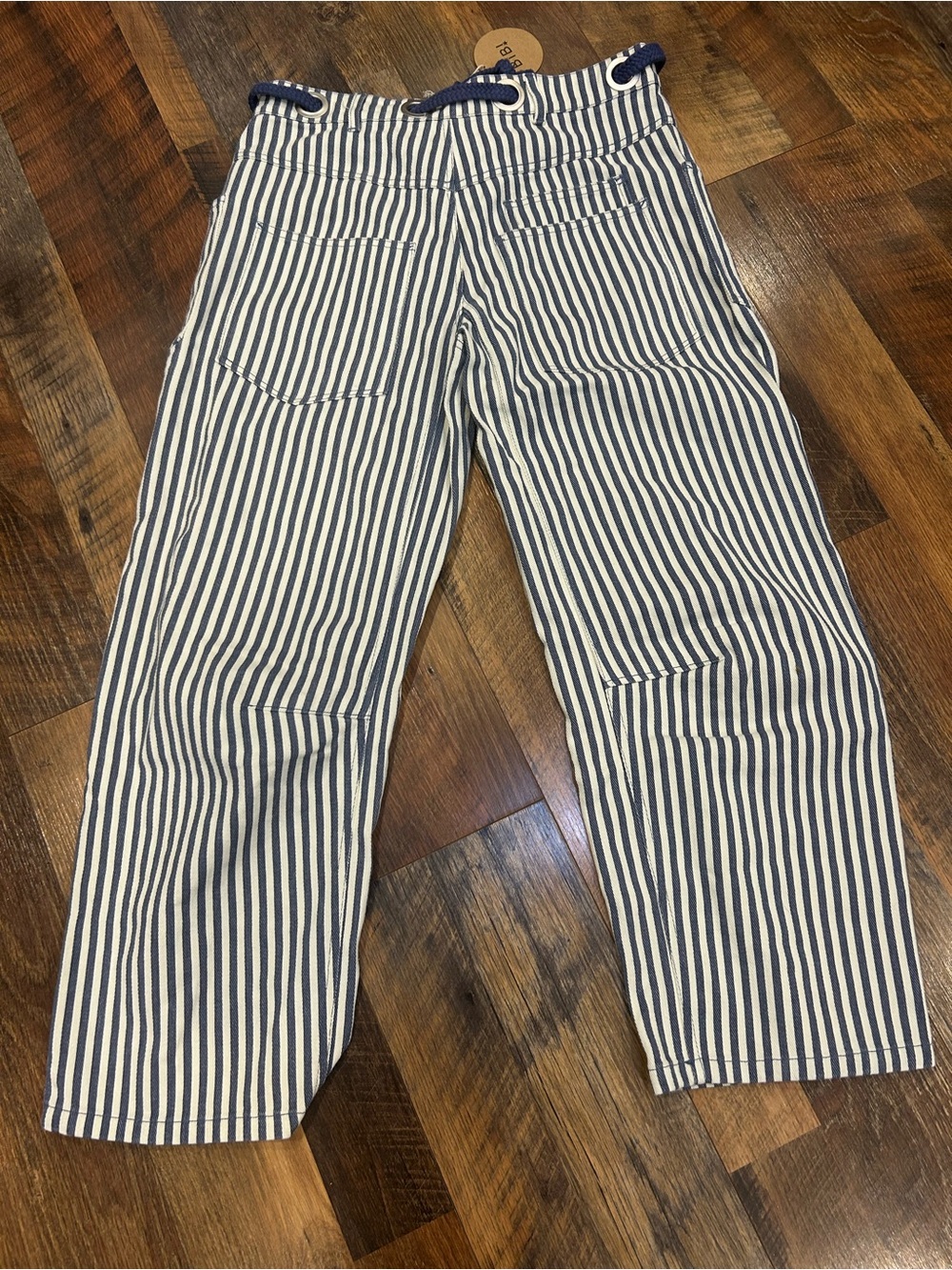 Bibi Striped Blue & White Casual Drawstring Pants - Picture 2 of 6
